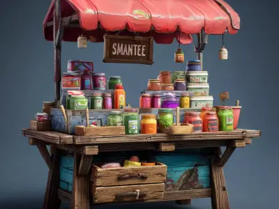 Free Stylized Market Stands Free 3D model