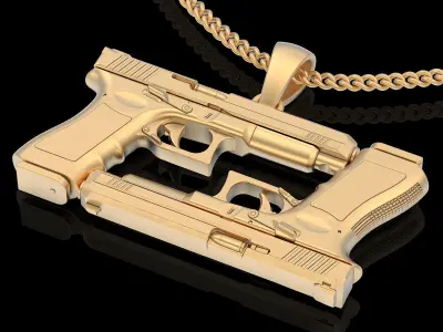 Gun Glock pendant silver gold printable jewelry 3D model 3D print model
