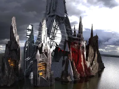 Stylized Tower Sci-Fi Cliffs Kit bash 3D model