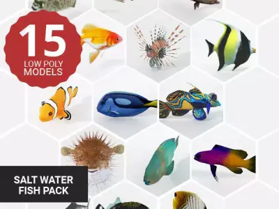 15 Saltwater Fish Pack Low-poly 3D model
