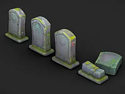 Stylized Gravestones Set Lowpoly Handpainted 3d-model Free low-poly 3D model