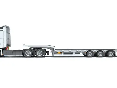 Lowboy Trailer with Semi Truck 3D model