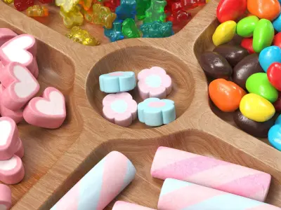 Circular Wooden Menagere with Sweets 3D model