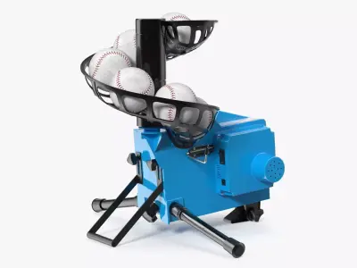 Pitch Trainer with Loaded Ball Rack Blue 3D model