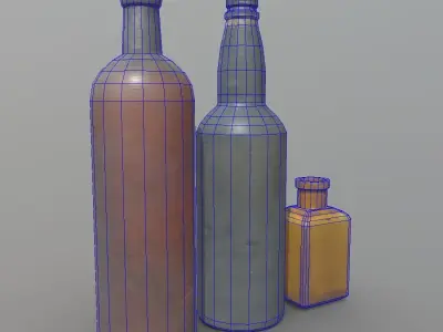 Bottles vintage Low-poly 3D model