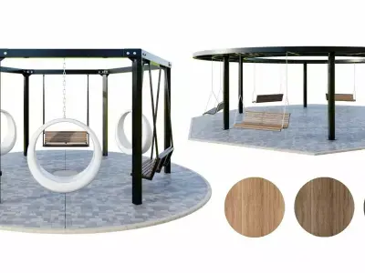 city element Set of pergolas with swings and benches 4 Free low-poly 3D model