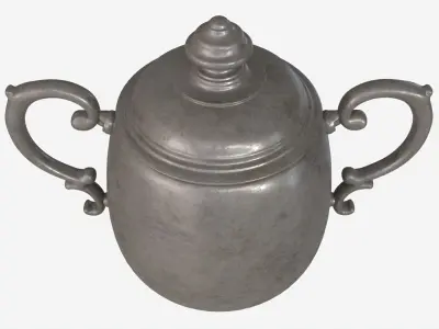 Old Metal Sugar Bowl with Lid 3D model