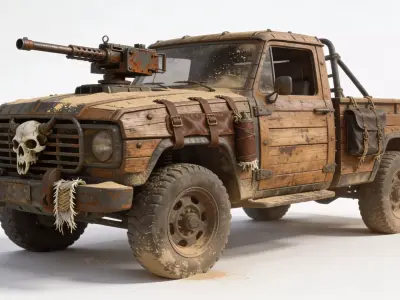 Post-Apocalyptic Outlaw Battle Truck 3D Model Low-poly 3D model