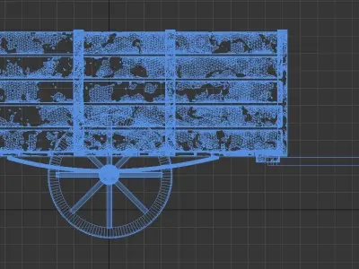 Wooden Cart  Damaged 3D model