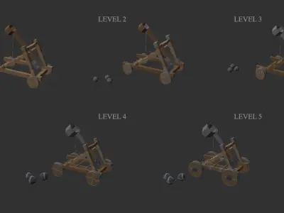 3D Weapons catapult and other wooden equipment Low-poly 3D model