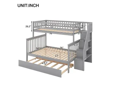 Full Bunk Bed with Trundle and Staircase 3D model