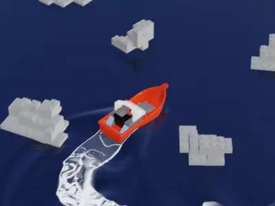Lego - Inspired Red Boat and Iceberg Stylized 3D Animation Set 3D model