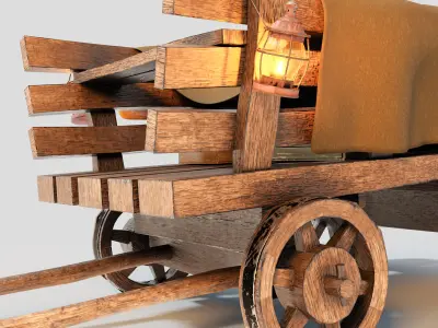 Medieval Wooden Wagon Low-poly 3D model