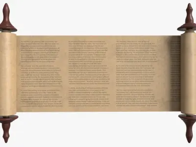 Ancient Scroll With Wooden Rods Old text 02 3D model