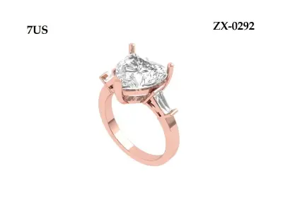 Heart ring with side stone 3D print model buy