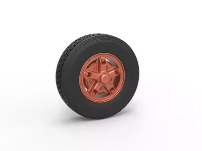Front 5 spoke wheel of old school truck Scale 1 to 25 3D print model
