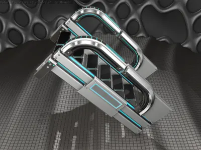 Sci-Fi Stairs - 2- Silver Blue Neon Light Version Low-poly 3D model