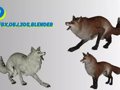 Stylized Fox 3D Model  Game Ready Multiple Colors  Low-poly 3D model