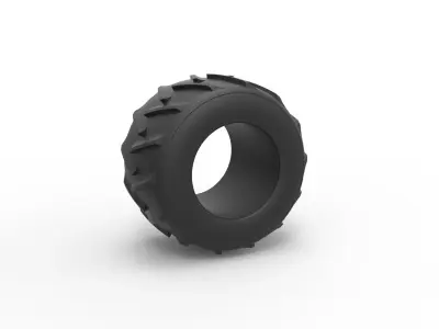 Old school pulling truck tire 2 Scale 1 to 25 3D print model