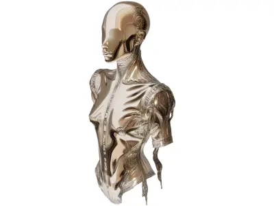 Chrome Female Cyborg Torso 3D model