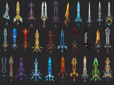 Pack With 30 Fantasy Swords - Part 12 Low-poly 3D model