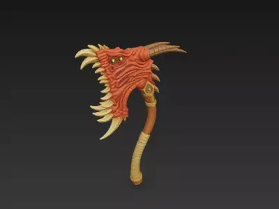 Demonic Tribal Axe-Stylized Fantasy Weapon Sculpture-CGI Model 3D model