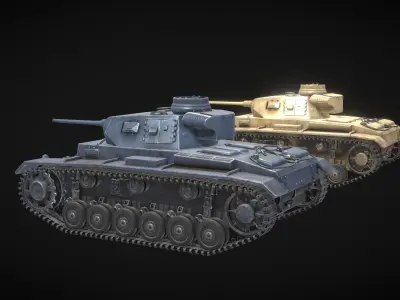 WW2 German Tank Panzer 3 Low-poly 3D model