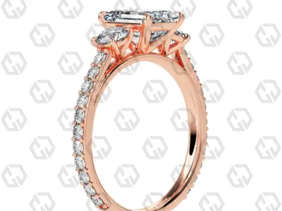 Ring 12Emerald cathedral pave set shank 3 stone ring 3D print model