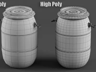pack 8 Low Poly barrel base mesh - Game ready Low-poly 3D model