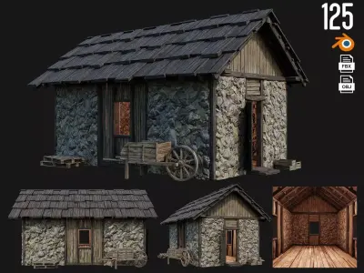 Old Medieval Building 4K Textures GameReady 125 Low-poly 3D model
