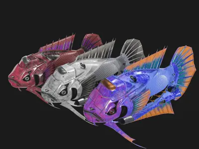 Sci-fi Robot Fish  Pack Low-poly 3D model