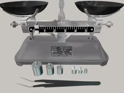 balance medical scale with two bowls and tools Low-poly 3D model