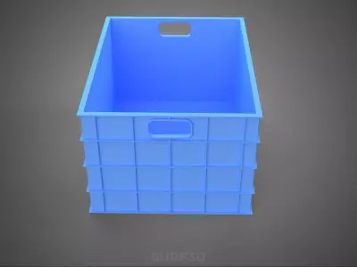 STANDARD RECTANGULAR BLUE PLASTIC CRATE BOX HANDHOLD CONTAINER 3D model