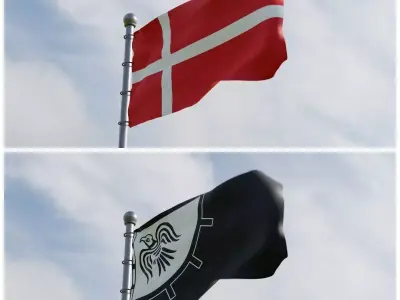 Animated Denmark Flags 3D model 3D model