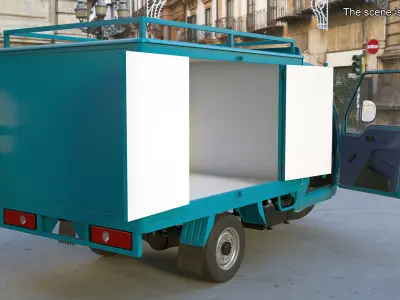 Delivery Trike with Close Body Blue Rigged 3D model