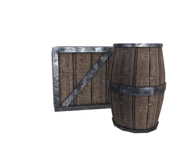 Wooden Box and Barrel Free low-poly 3D model