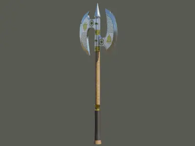  Battle Axe Gold Weapon All PBR Unity UE Textures Included Low-poly 3D model
