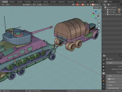 M19 Tank Transporter-Sherman Tank  Base Mesh Model Low-poly 3D model