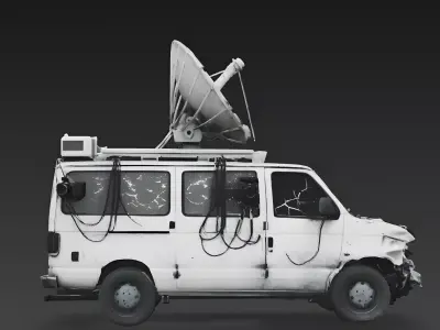 Breaking News Wrecked TV Van 3D Model Low-poly 3D model