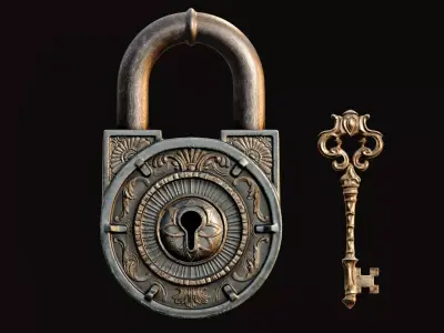 Fantasy Padlock with Key 2 Low-poly 3D model Low-poly 3D model