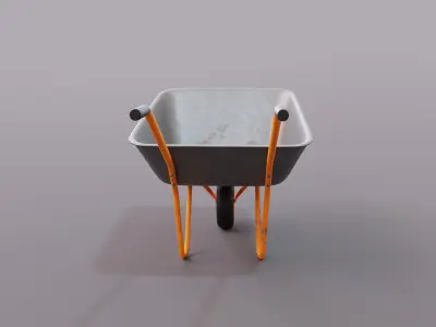 Realistic Orange wheelbarrow Low-poly 3D model