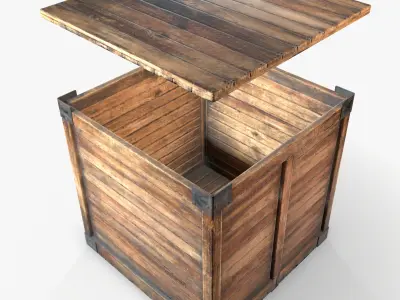 Wooden Crate Game Ready PBR Textures Low Poly Low-poly 3D model