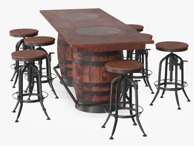  Barrel Base Bar Table with Industrial Bar Stools Brown 