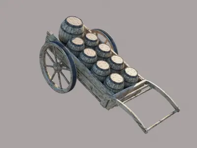Old Wood Cart and Barrel 3D Models Free 3D model