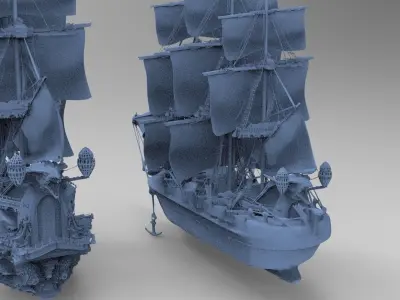 Manowar Fantasy Ship with Frigate Ship 3D model