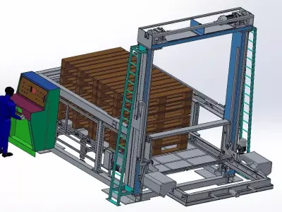  Industrial Automatic Palletizing Machine with Operator Panel 3D model