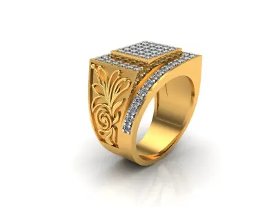 0116 - Antique Gents Diamond Ring 3D print model
