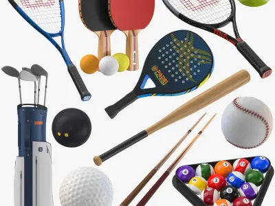 Sports Racquets And Balls Collection 3D model