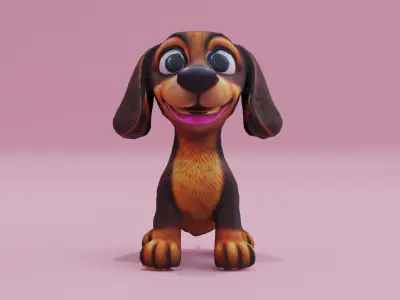 Dachshund Cute Puppy Low High Poly  Low-poly 3D model