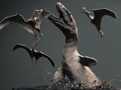 Mosasaurs VS Ornithoheirus High Poly Scene 3D model